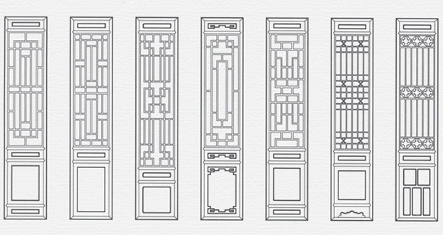 山城常用中式仿古花窗图案隔断设计图