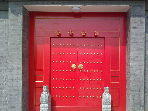 山城中国传统四合院系列朱红色中式木制大门木作